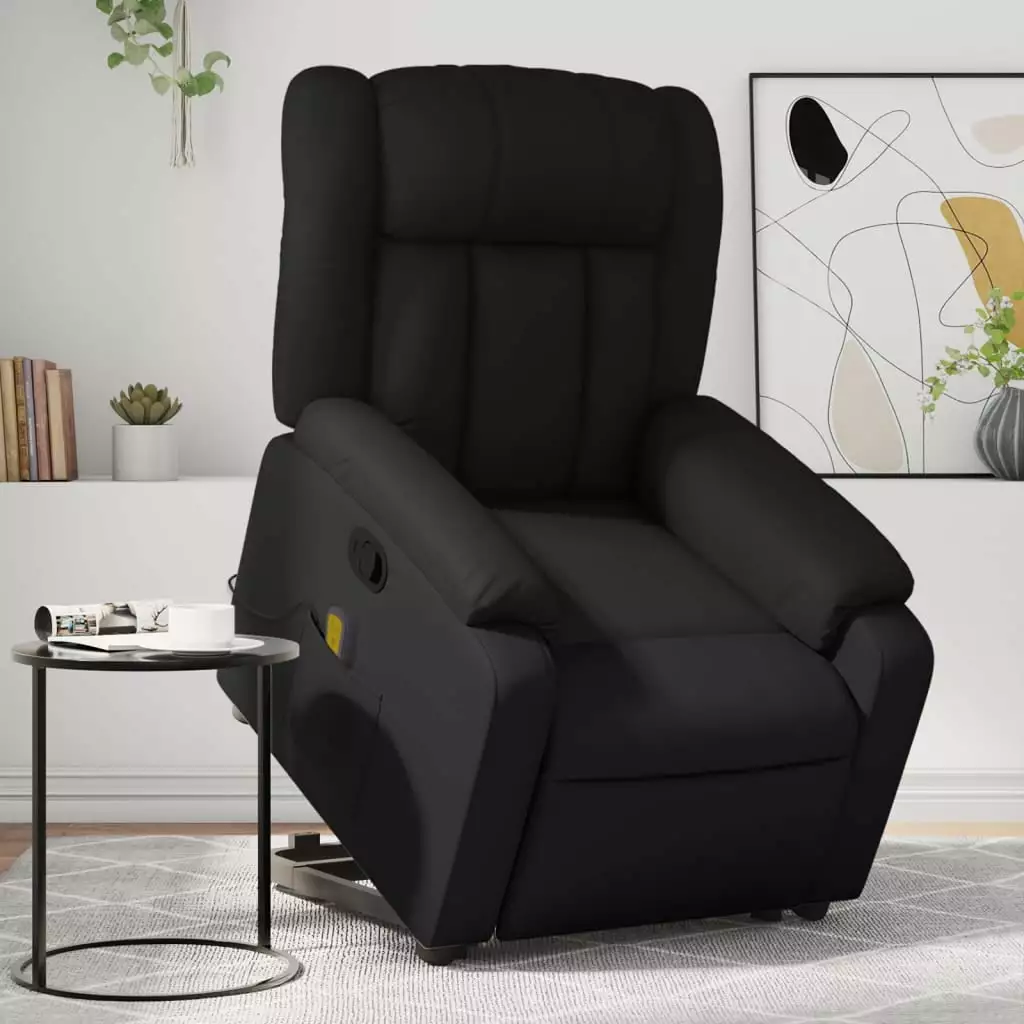 vidaXL Stand up Massage Recliner Chair - Black Faux Leather Lift Chair Living Room