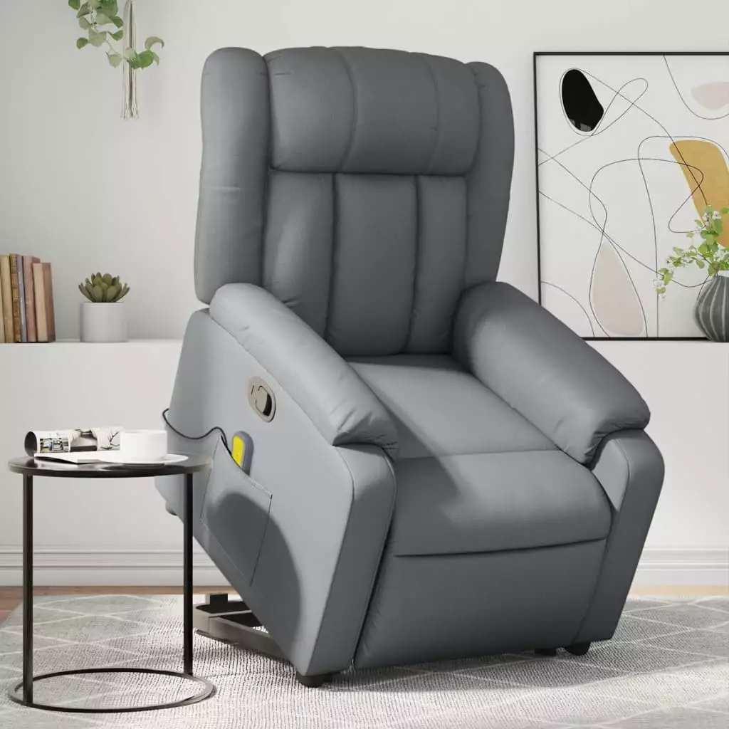 vidaXL Stand up Massage Recliner Chair - Gray Faux Leather Lift Chair Living Room