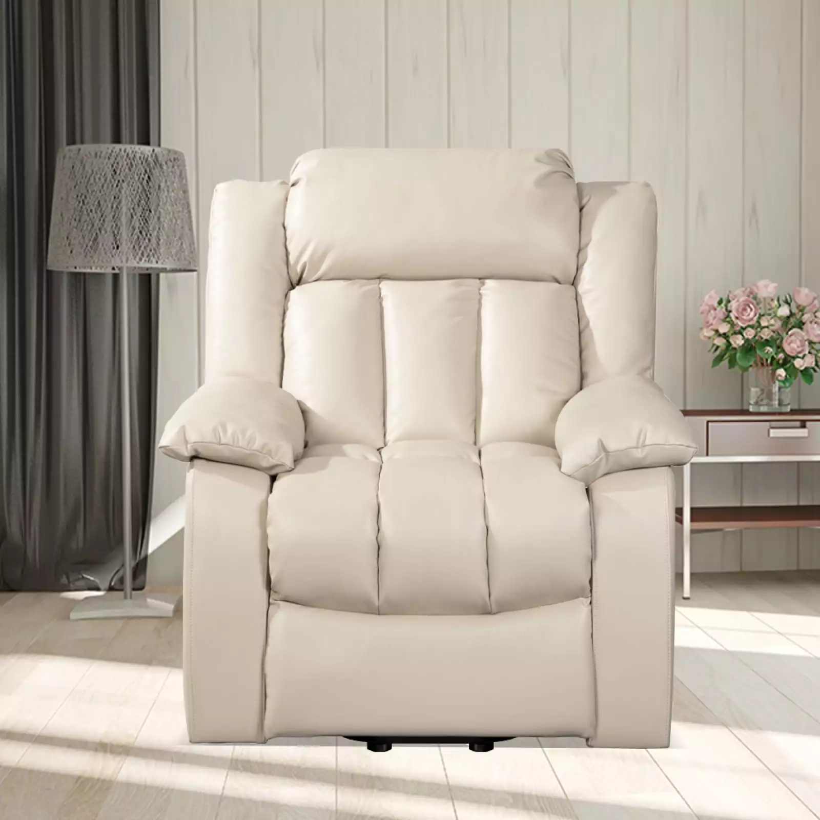 Beige Lift Chair Recliner Electric Power Sofa Elderly Massage Heating Features Wodine