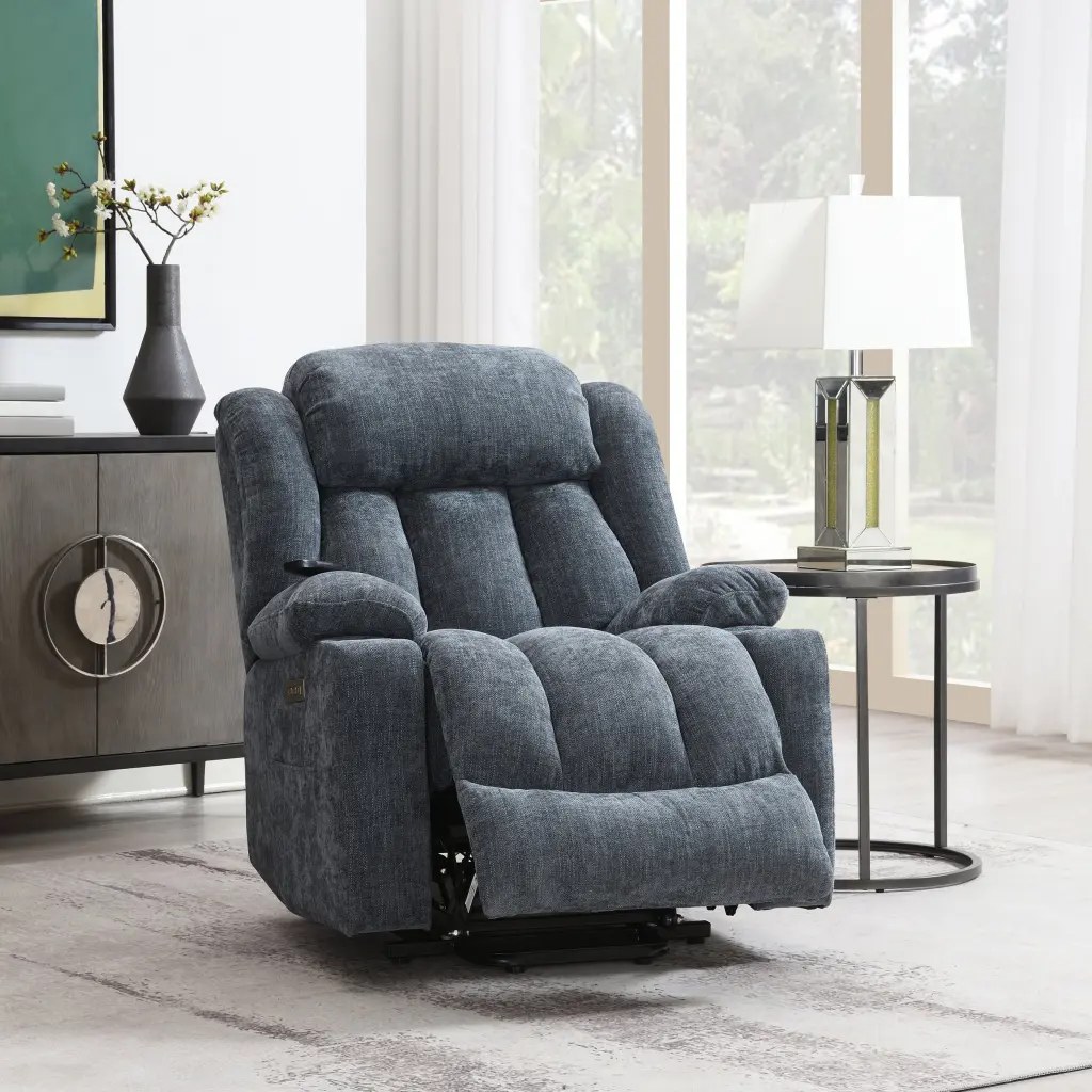 Omarion Power Recliner Lift Heating Massage Blue Velvet LV02996 acme onsite store