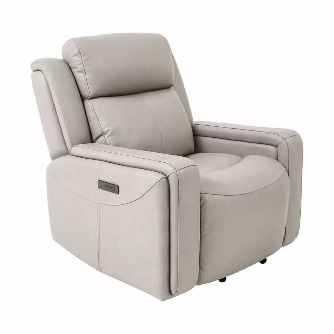 Claude Dual Power Headrest and Lumbar Support Recliner Chair Light Grey Genuine Leather Armen Living