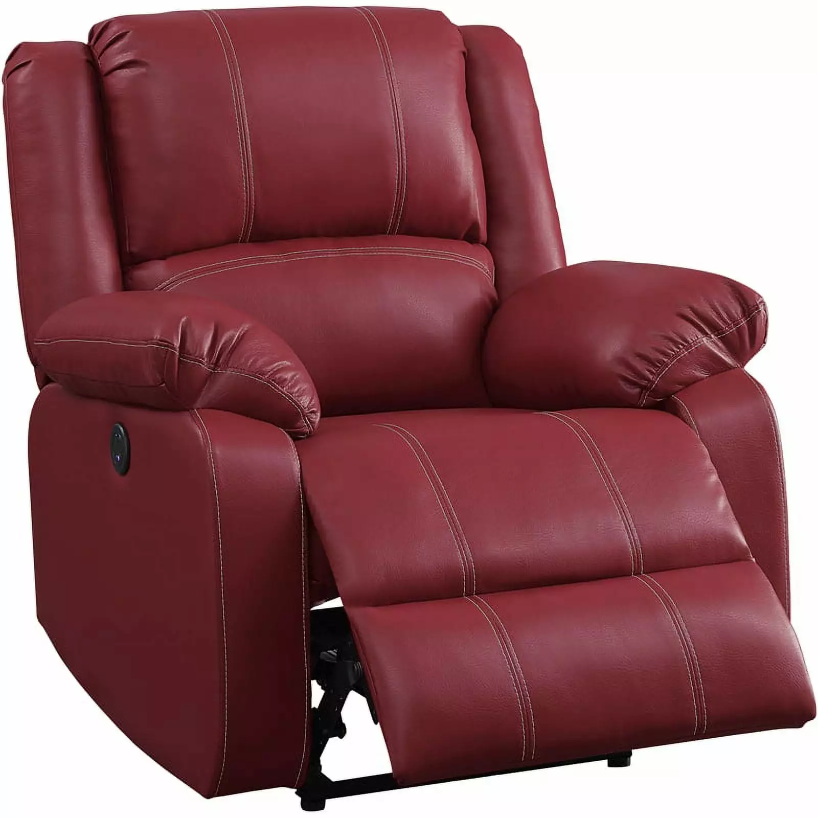 Bowery Hill Power Recliner Pillow Top Armrest Red Faux Leather