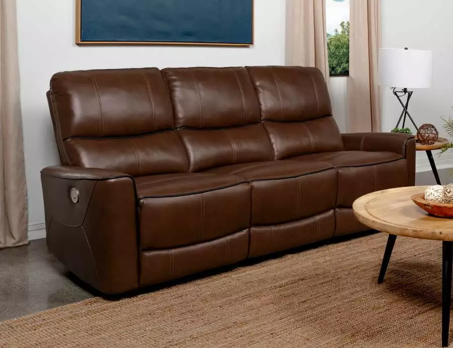 Coaster Greenfield Faux Leather Power Reclining Sofa Saddle Brown - Modern Power Reclining Sofa Coaster Company
