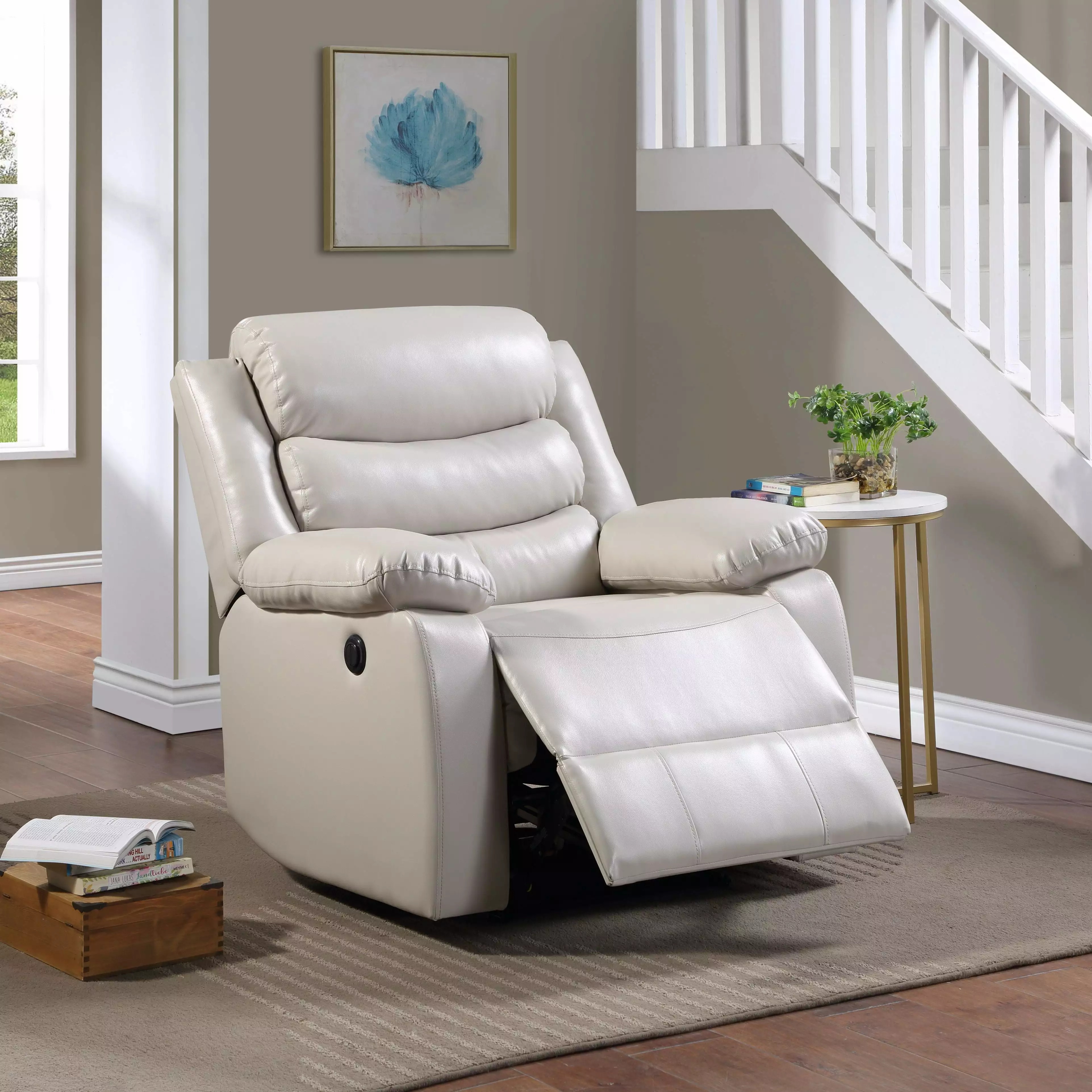 DeeHome ACME Eilbra Power Recliner Beige PU Leather Living Room Chair