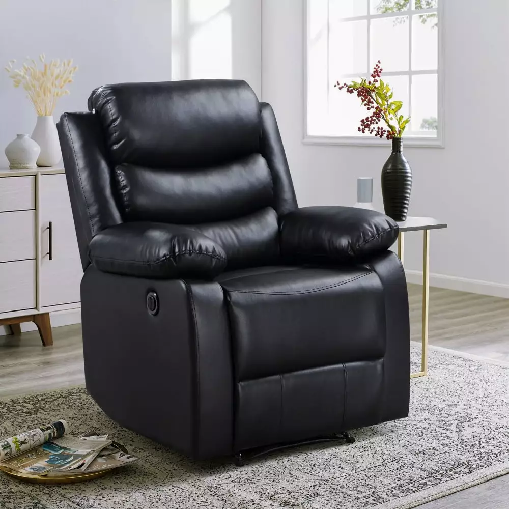 DeeHome Black Power Recliner Pillow Top Arms Extra Comfort