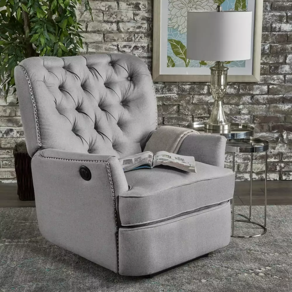 DeeHome Electric Recliner Chair Copper Accents and Light Grey Upholstery Supreme Comfort