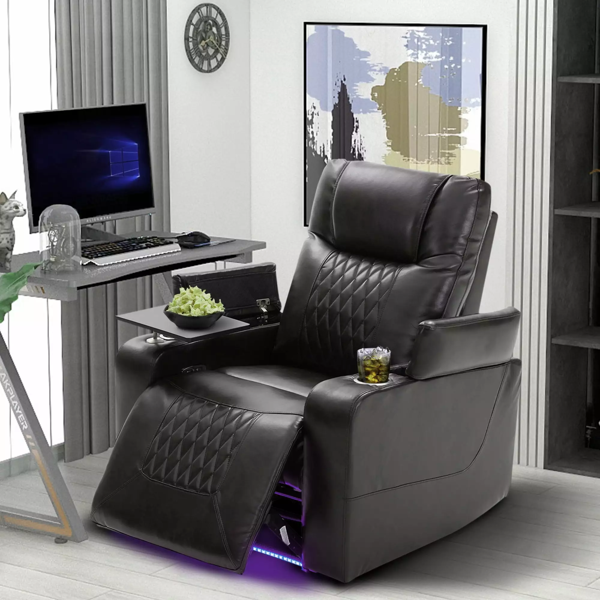 DeeHome Power Motion Recliner USB Charging Port and Hidden Arm Storage Black