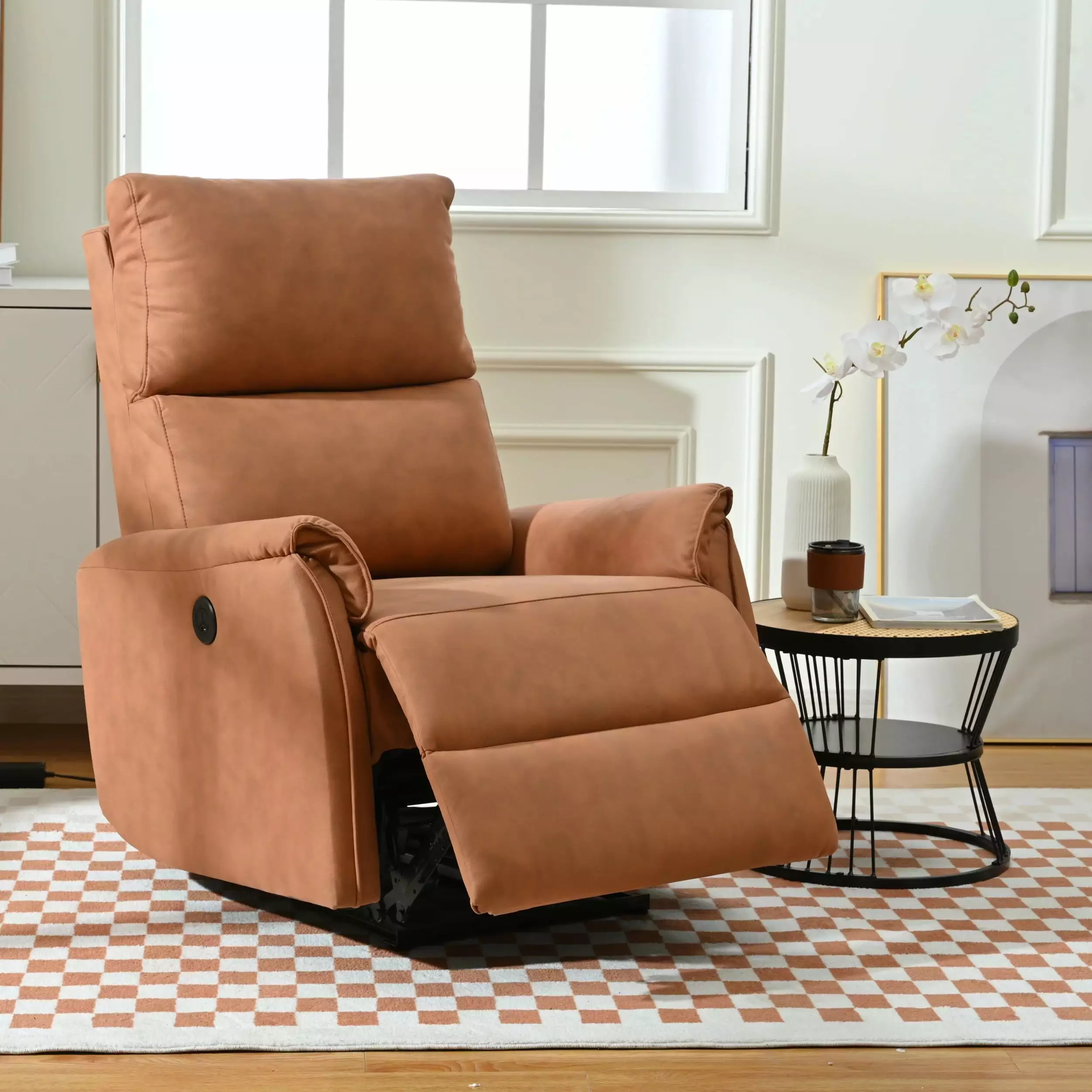 Electric Power Recliner Chair Fabric USB Ports Small Spaces