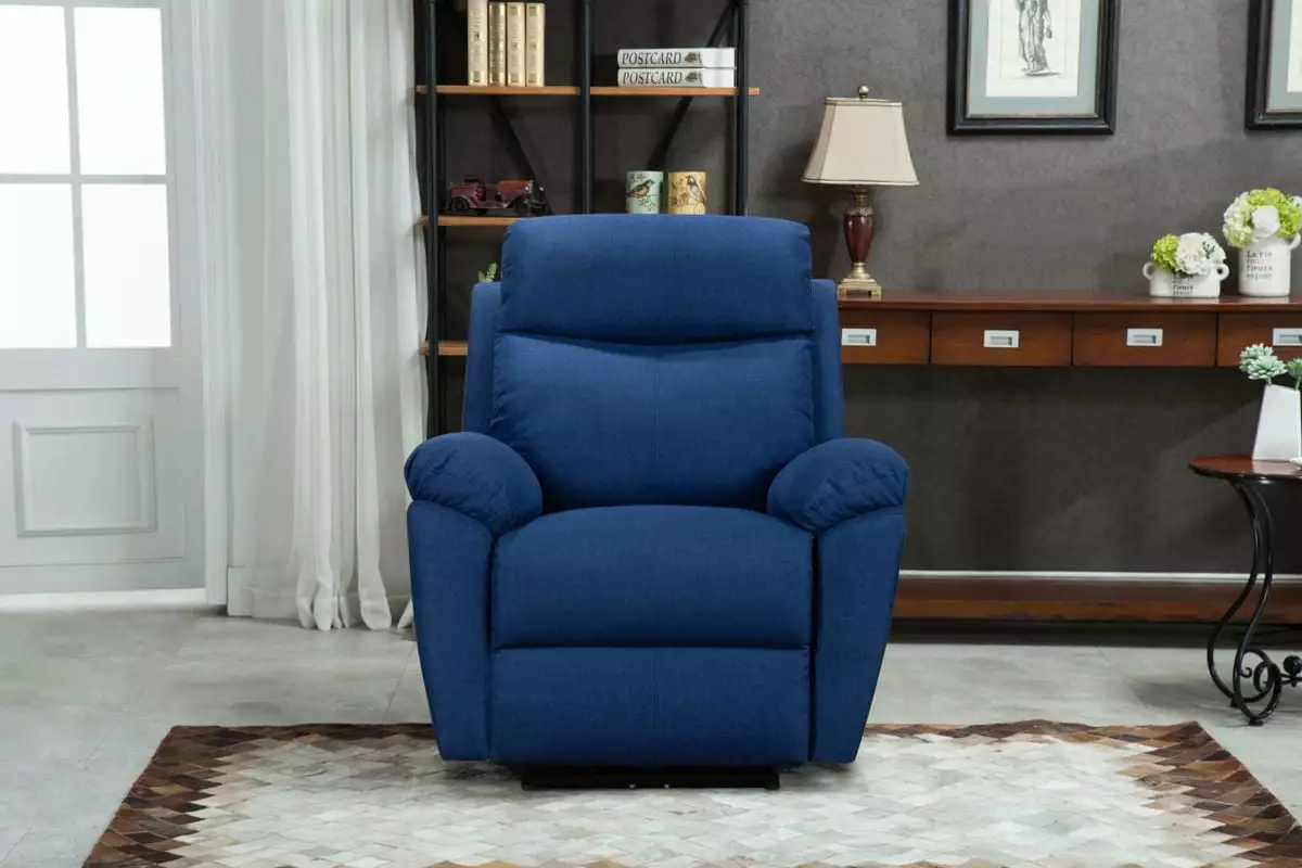 FC Design Modern Power Recliner Chair USB Charging Port and Pillow Top Arms Blue Finish