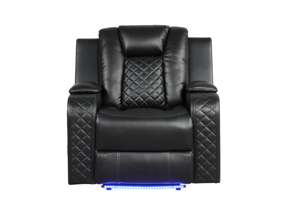 Benz LED Power Recliner Chair Black Faux Leather Adjustable Positions galaxy home furnishings