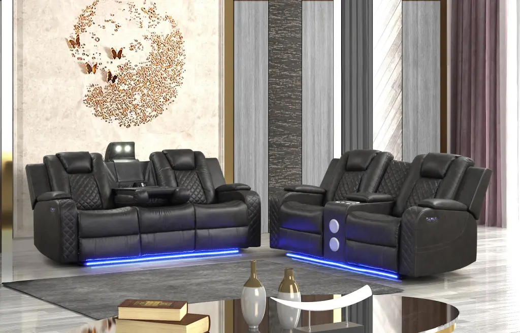 Benz LED Power Recliner 2 Pc Faux Leather Gray Grey galaxy home furnishings