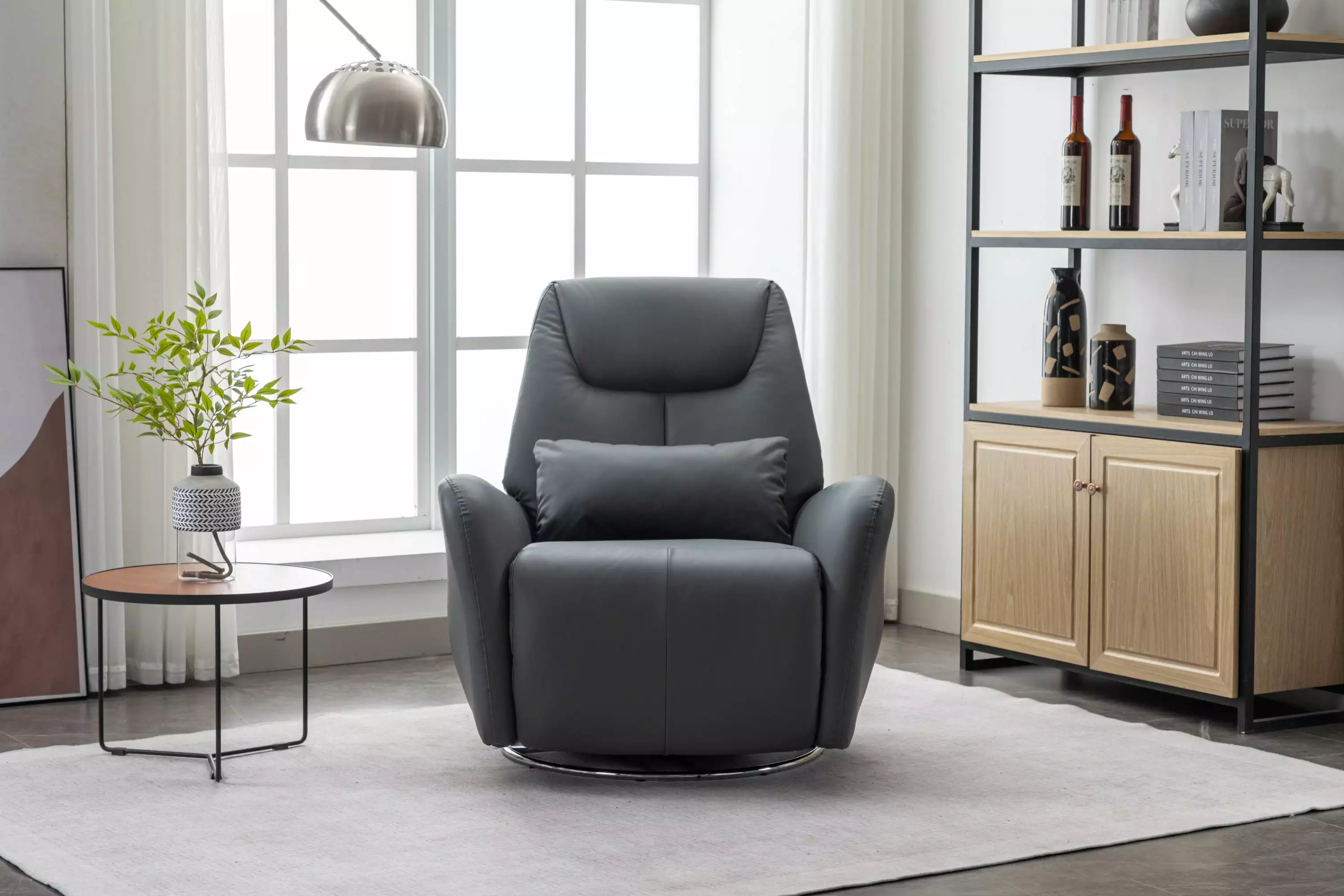 .I. 270 Degree Swivel Power Recliner Dark Gray Adjustable Positions Go Green Woods