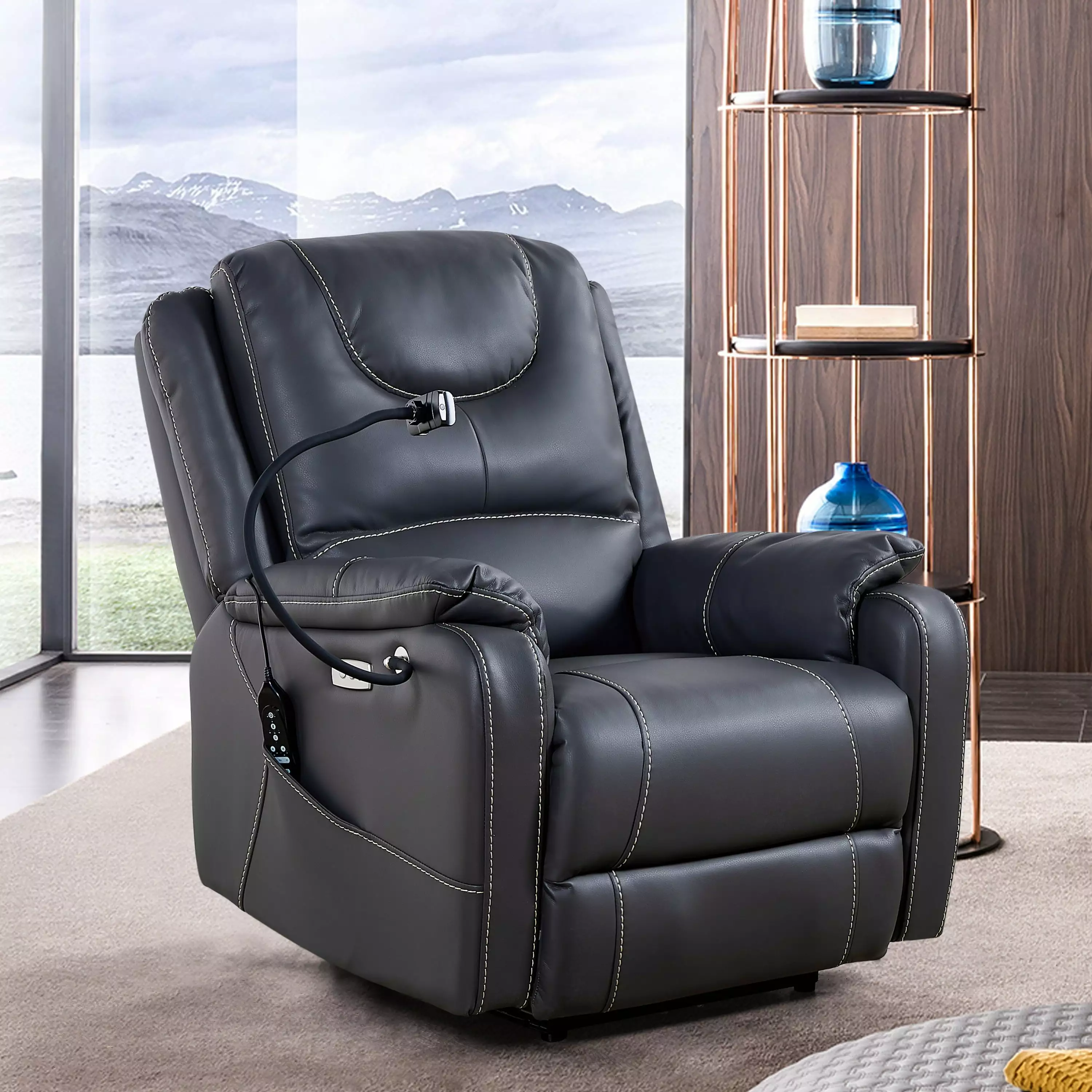 Burk Zero Gravity Power Recliner Heat and Massage Function Black Go Green Woods