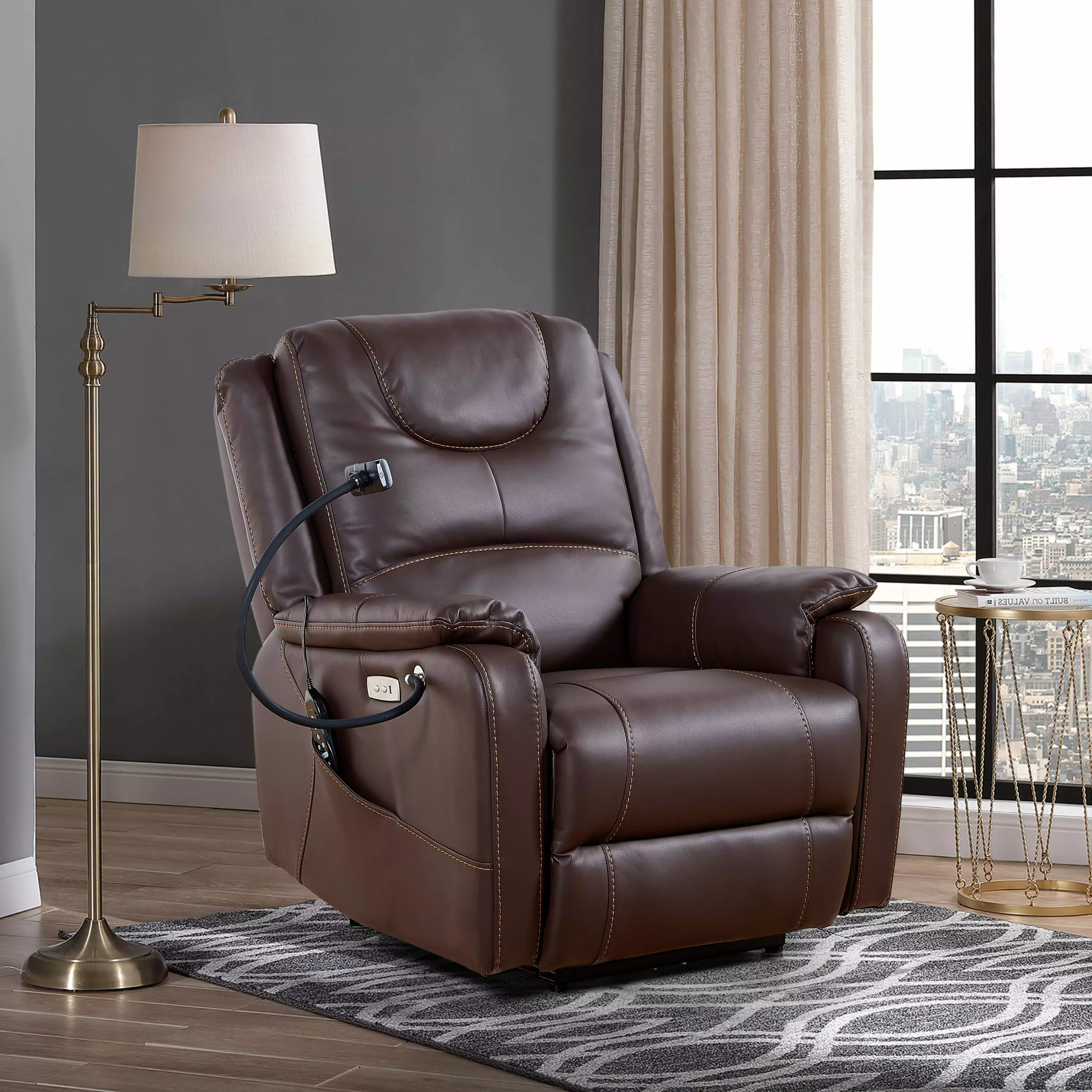 Burk Zero Gravity Power Recliner Heat and Massage Function Brown Go Green Woods