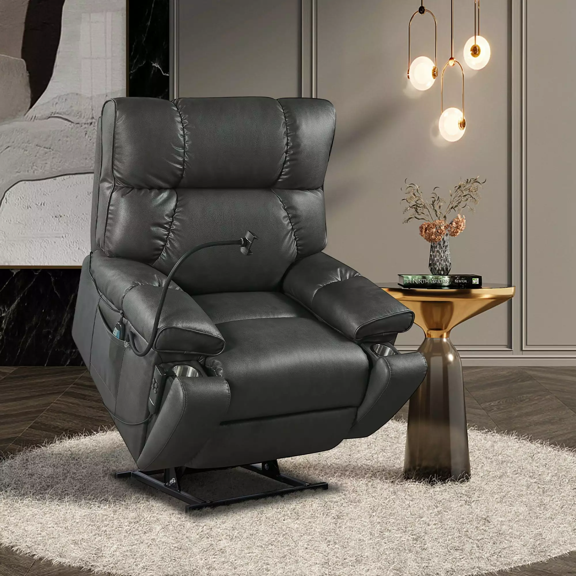 Emily Heating Massage Recliner Chair Gray - Power Lift Recliner Heat Therapy Go Green Woods