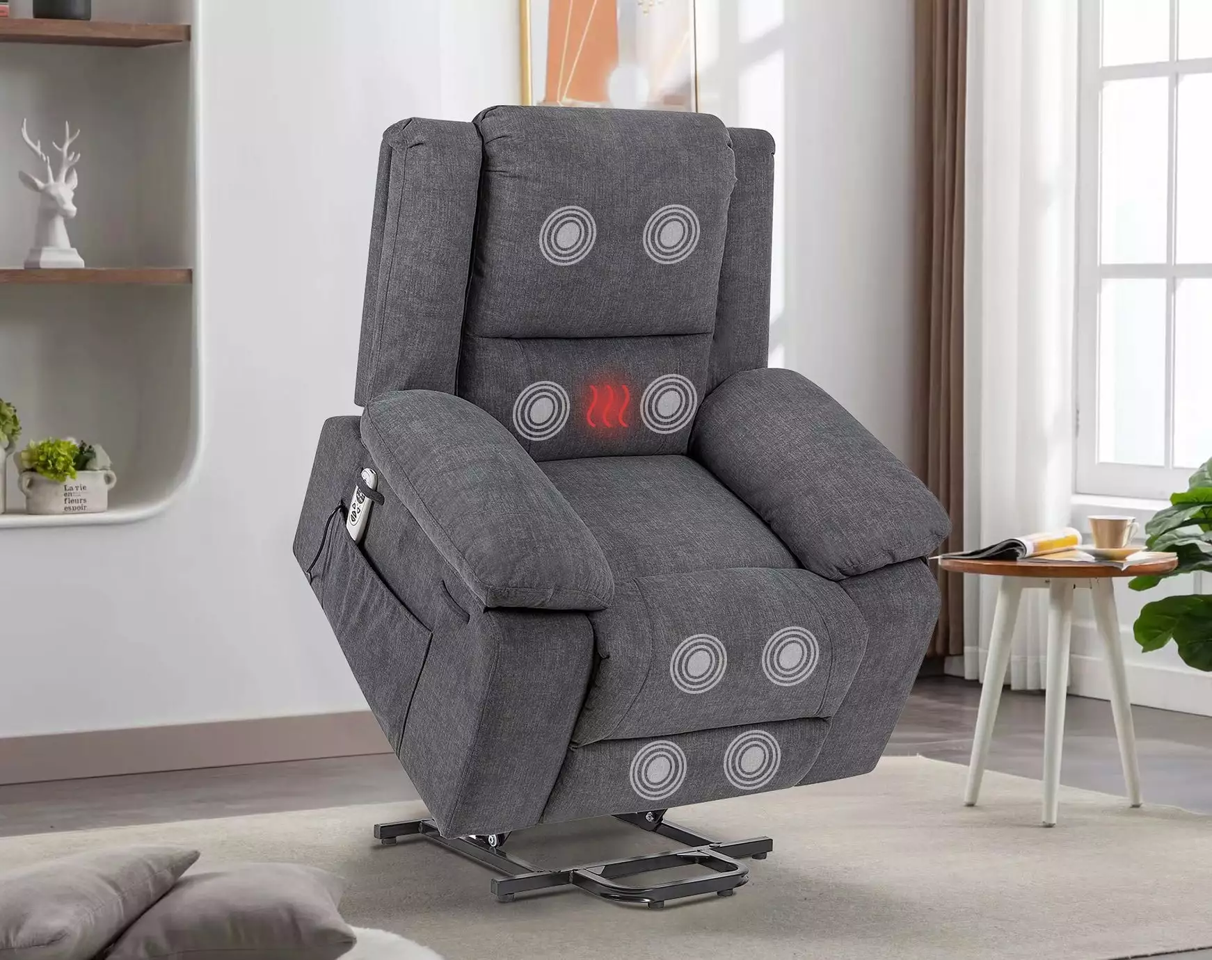 Solace Electric Power Recliner Chair Massage and Heating Dark Grey - Modern Comfort Go Green Woods