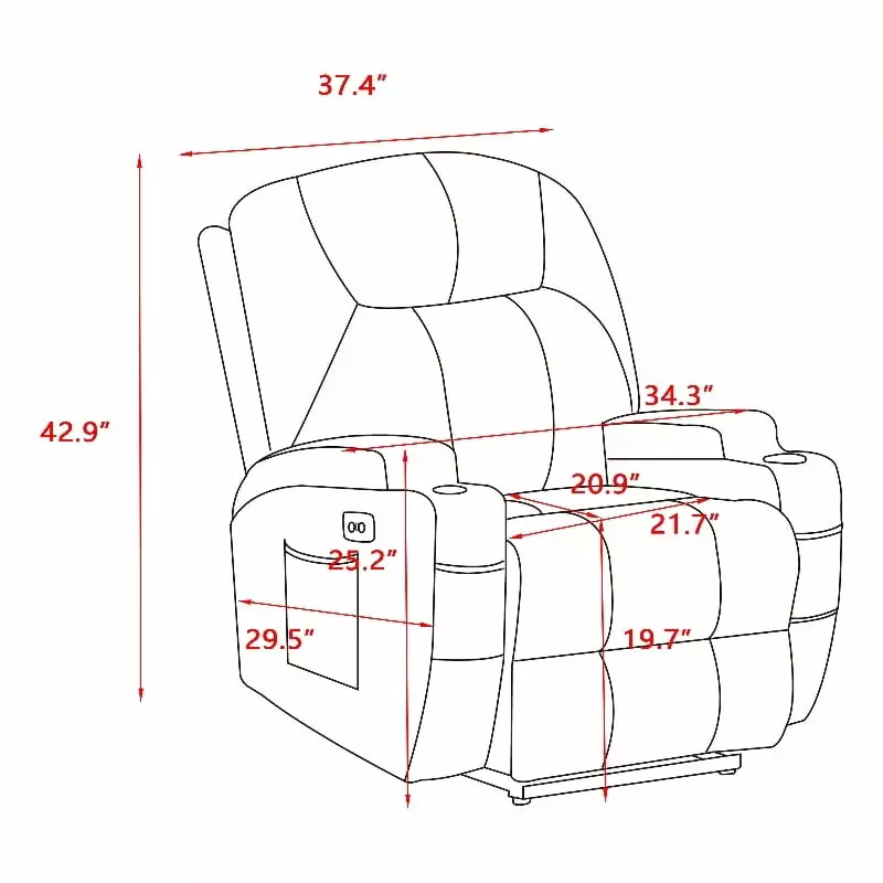 Hybition Power Recliner Chair Cup Holder Grey Fabric