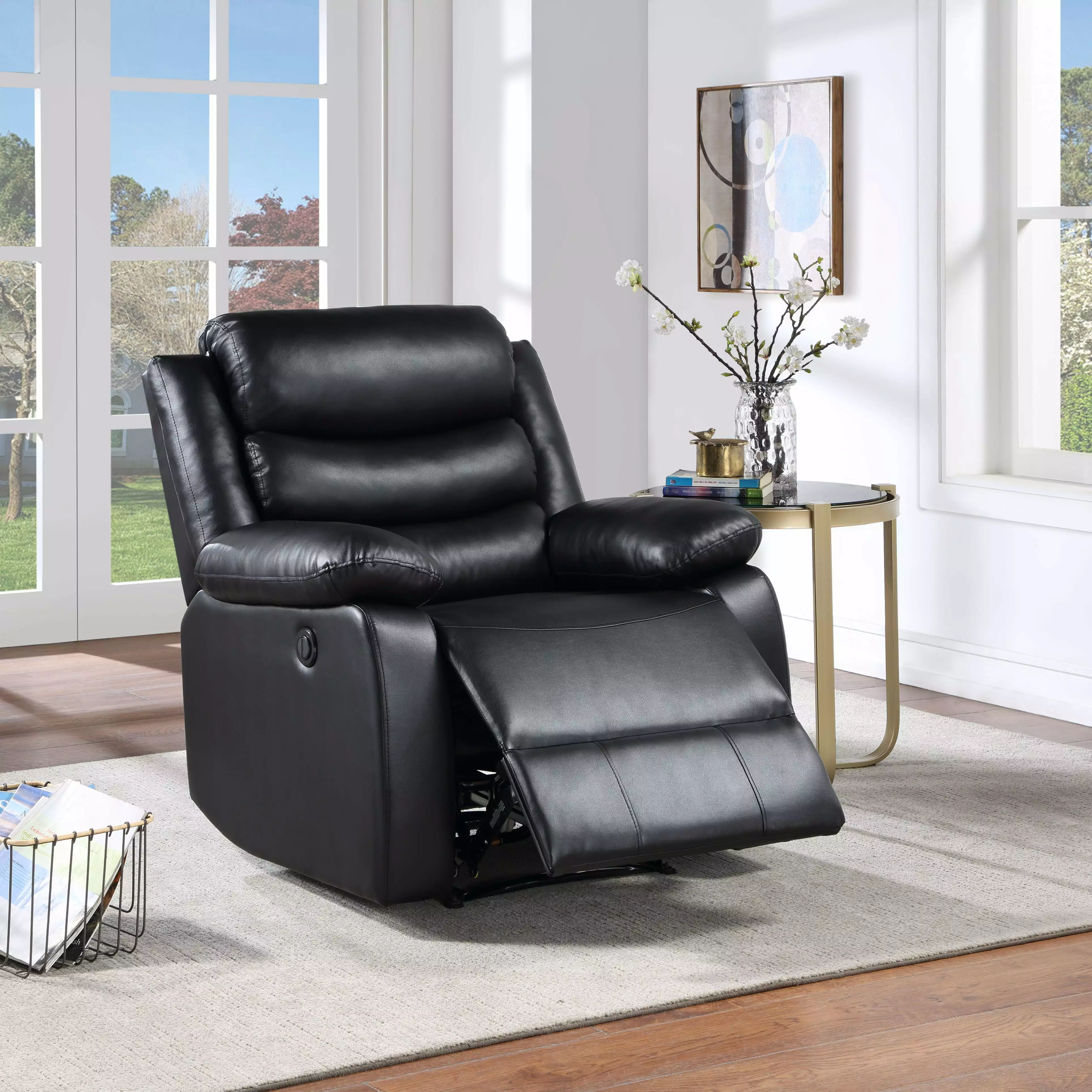 ACME Eilbra Power Recliner - Black PU Leather Modern Recliner Easy Operation JY