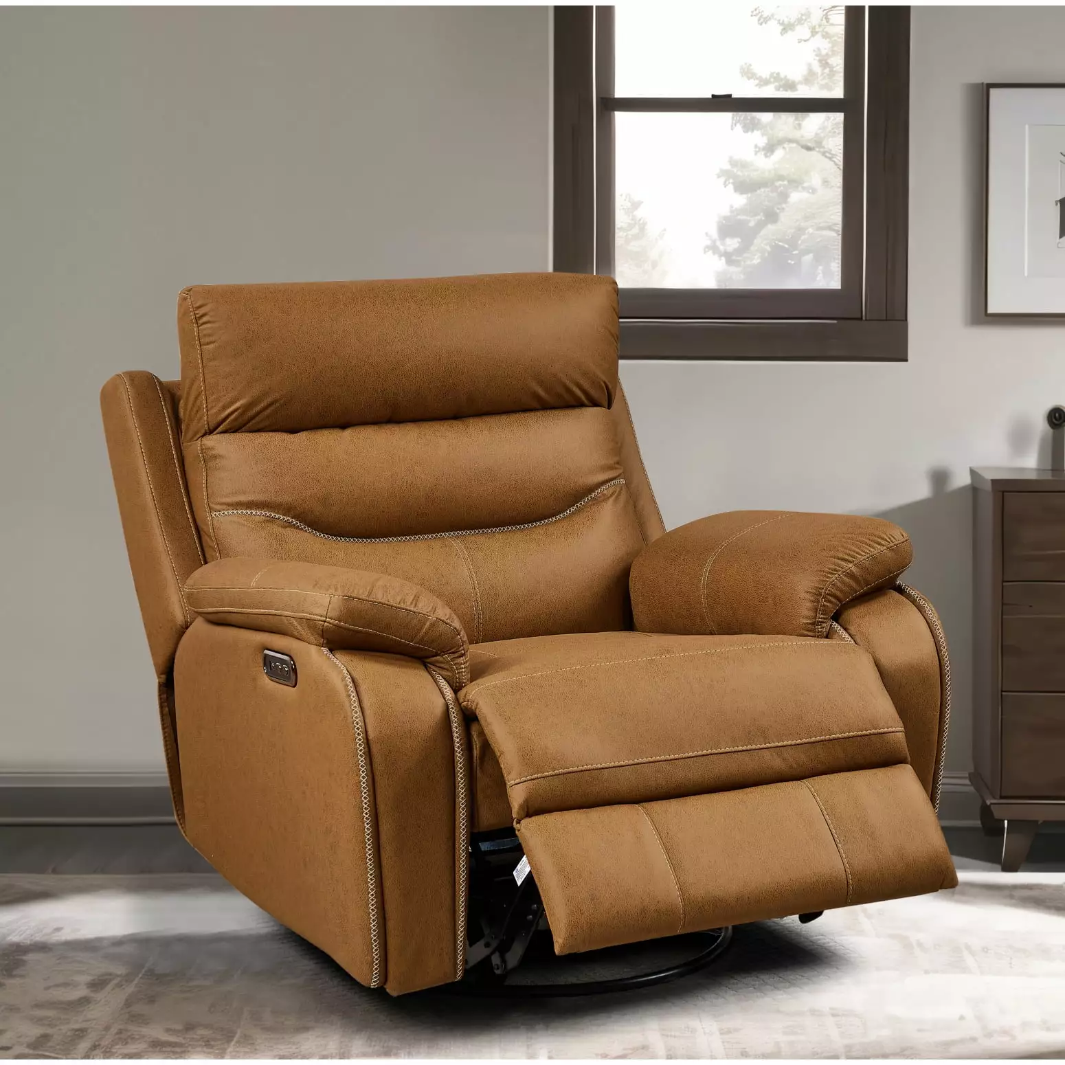 Yellow Brown Power Swivel Rocker Recliner Dual Okin Motor and USB Ports LMing