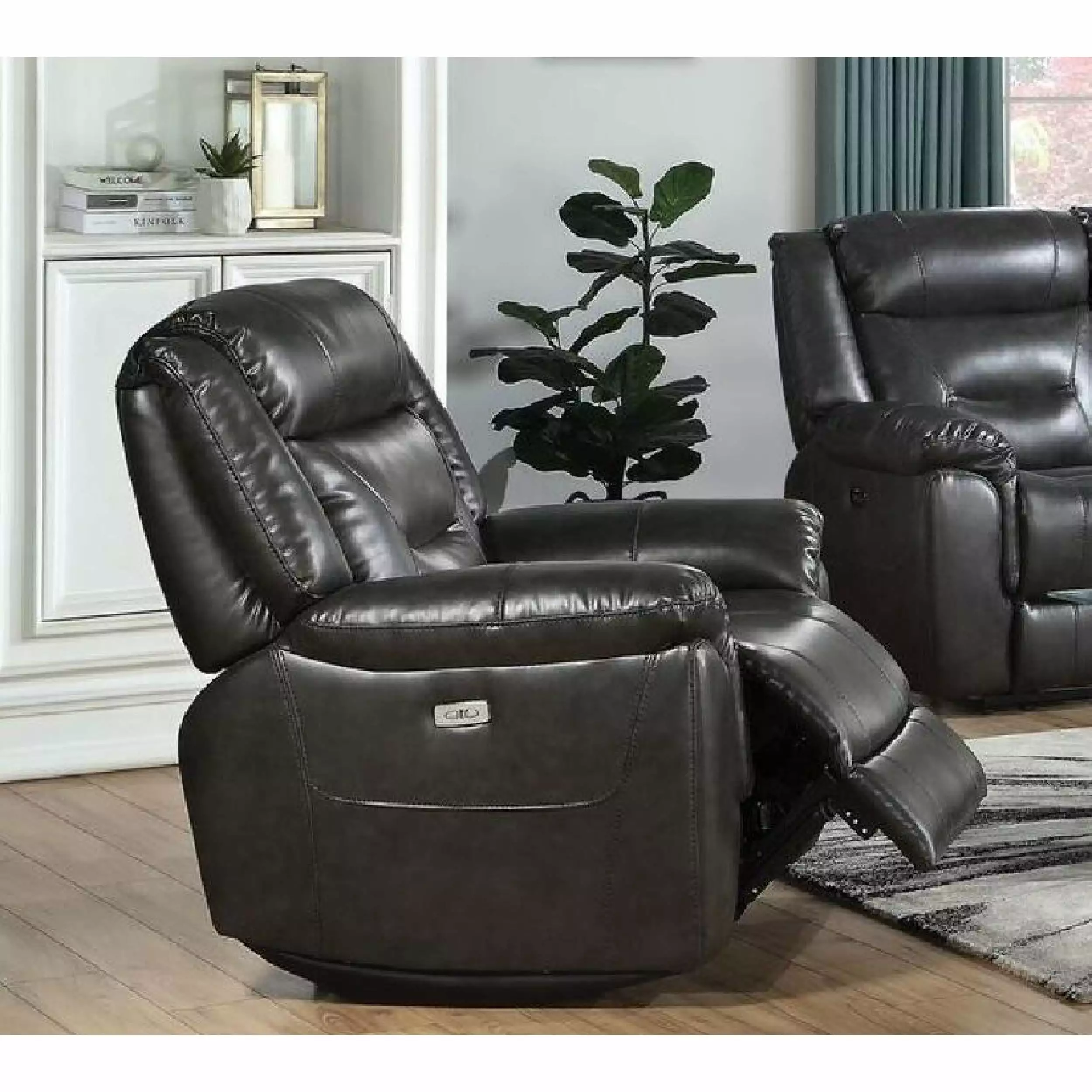 Miekor Furniture Imogen Power Motion Recliner Gray Leather-Aire