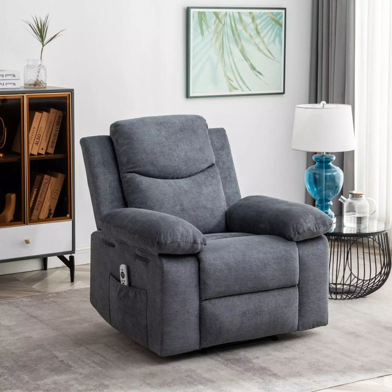 Miekor Furniture Power Recliner Chair Massage and Heating - Dark Gray Fabric