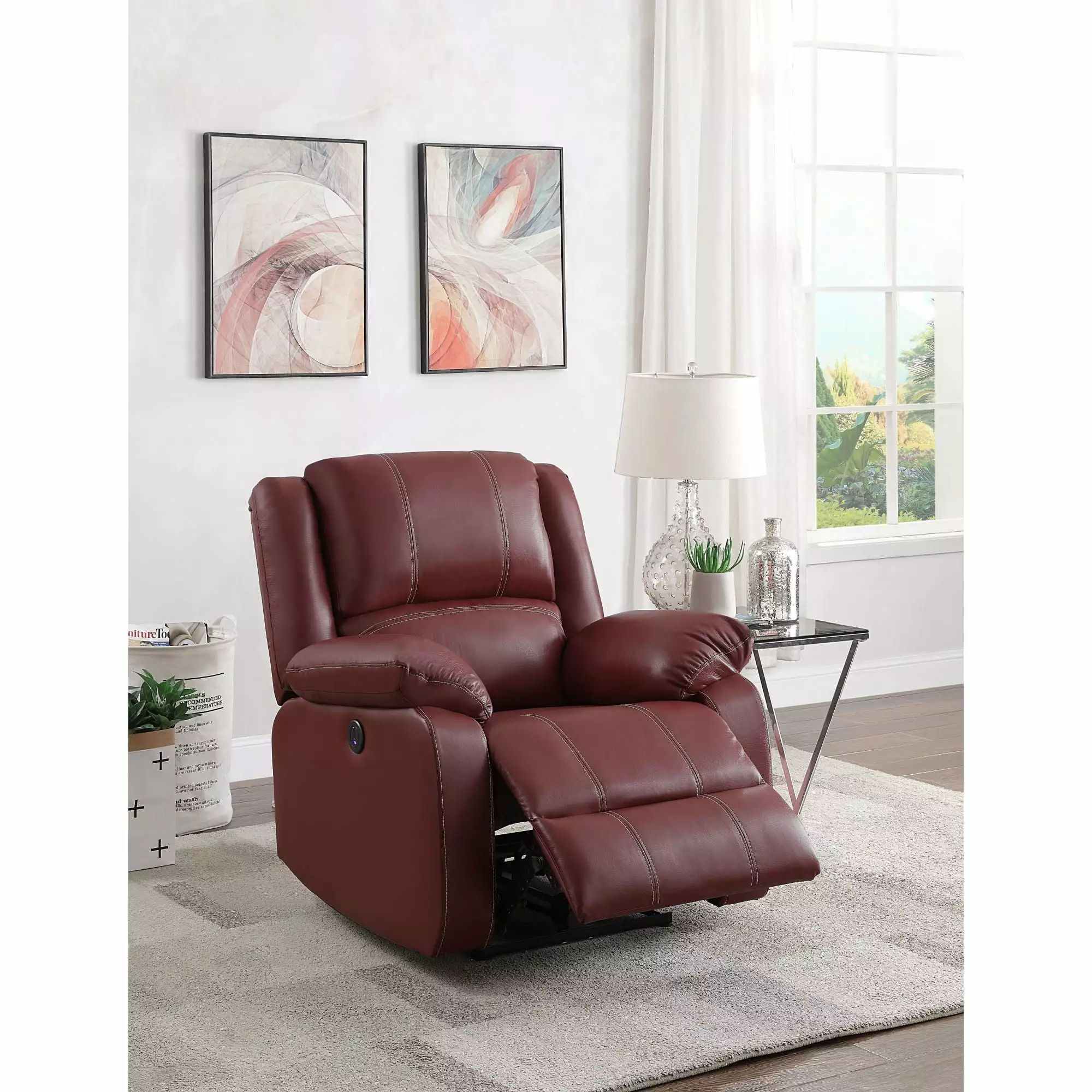 Miekor Furniture Zuriel Power Recliner Red PU Stylish Comfortable Chair