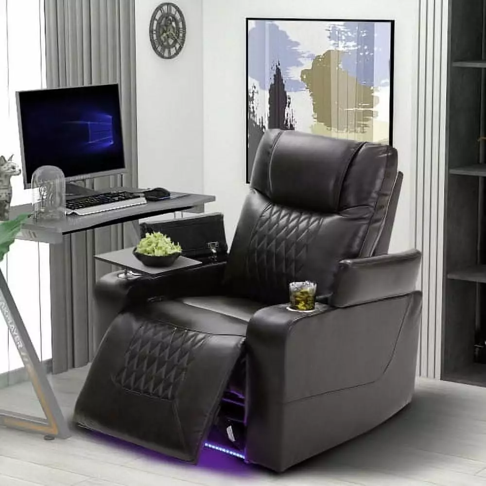 Power Motion Recliner Black USB Charging Port and Hidden Arm Storage Onuobao
