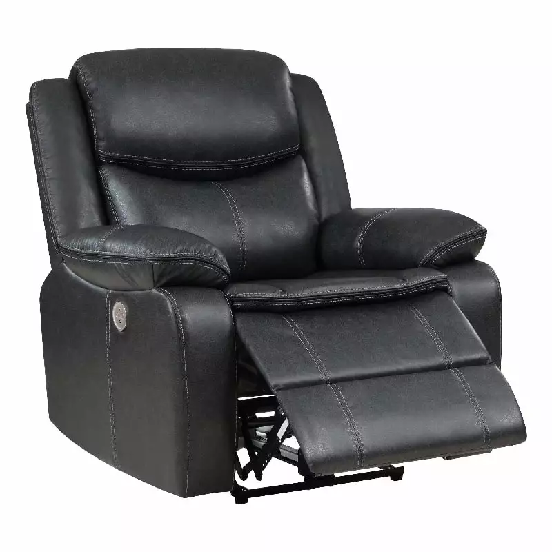 Pemberly Row Dark Gray Faux Leather Upholstered Power Recliner Chair