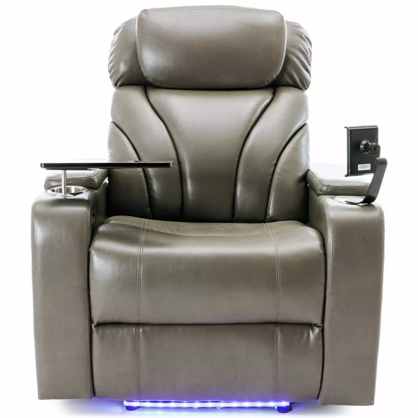 Power Motion Recliner USB Charging Port Grey PU Leather Home Theater Seating Adjustable Tilt Angle Ponnky