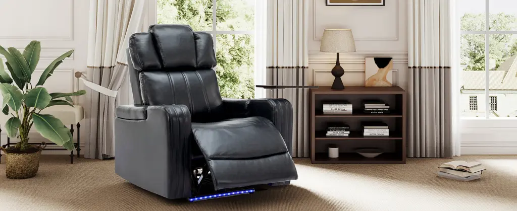 PU Leather Power Recliner, Home Theater Recliner Cup Holders and USB Port rnb