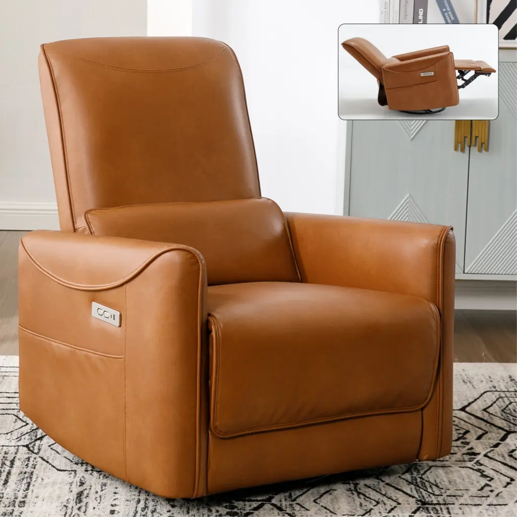 Yellow Brown Leatheraire Swivel Rocker Power Recliner Chair Heavy Duty rnb