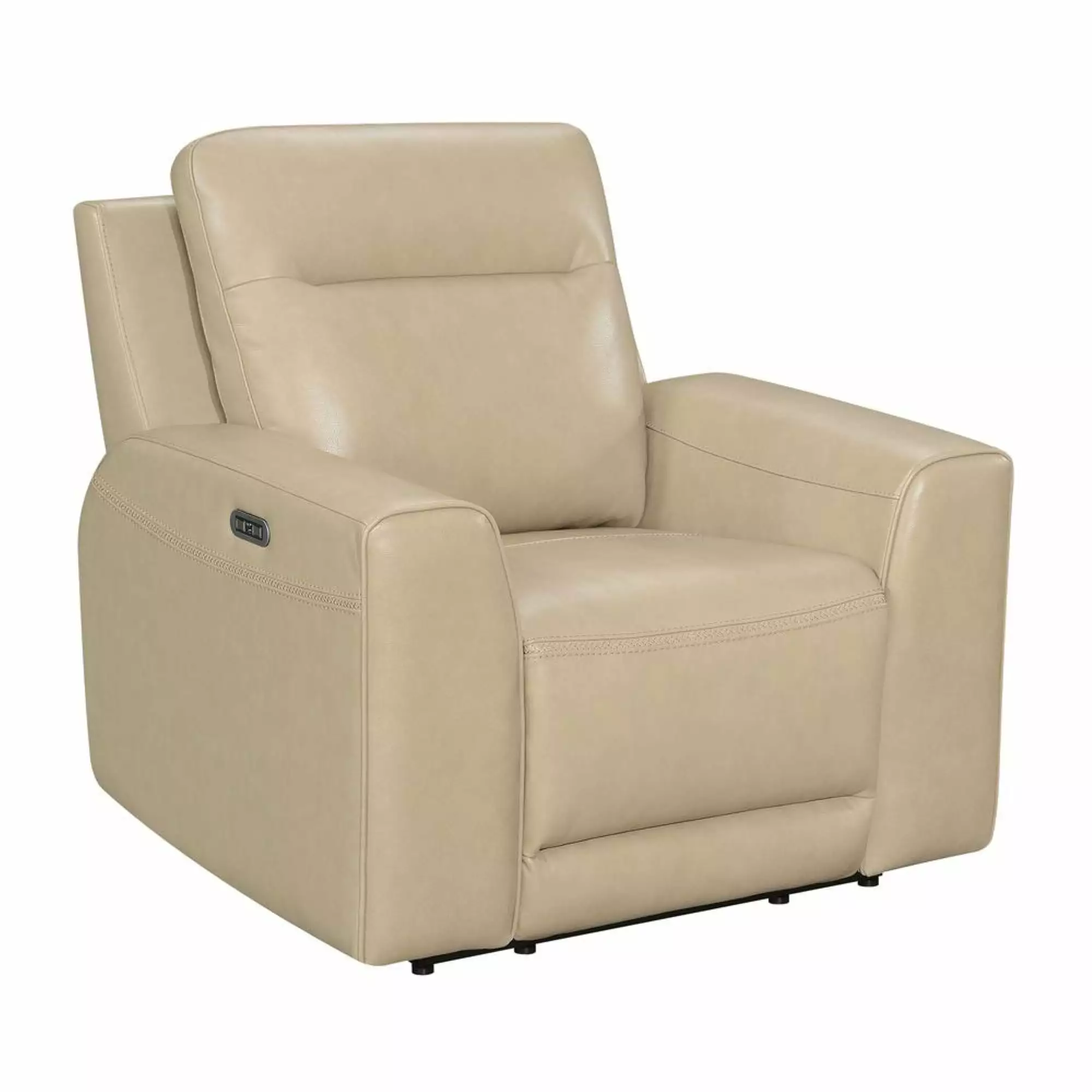 Doncella Beige Sand Leather Power Reclining Chair Comfortable Cushioning Steve Silver Co.
