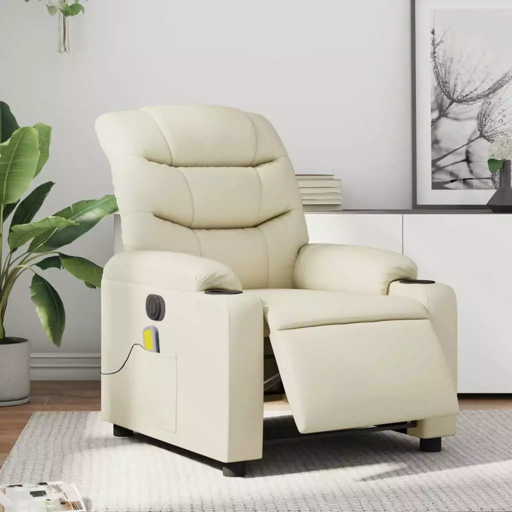 vidaXL Electric Massage Recliner Chair Cream Faux Leather - Adjustable Comfort