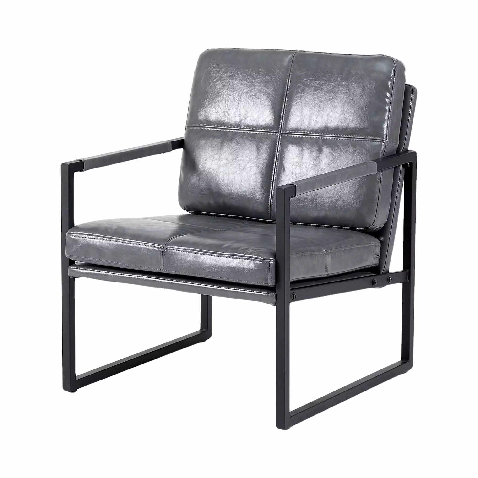 Light Grey PU Leather Recliner Chair Black Metal Frame Bedroom ANTFURN