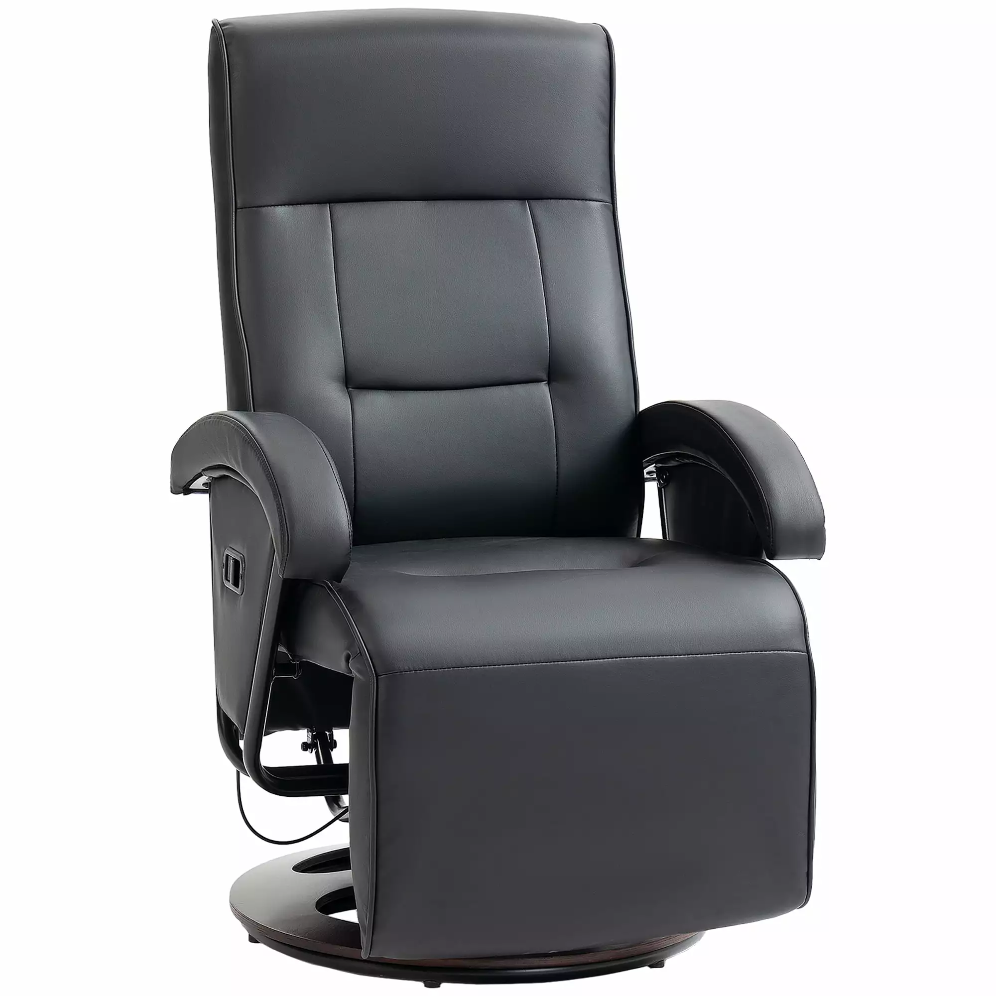 Pu Recliner Footrest 135° Adjustable Backrest Swivel Wood Base Padded Seat Armrests Black Living Room Lounge Chair CNCJ