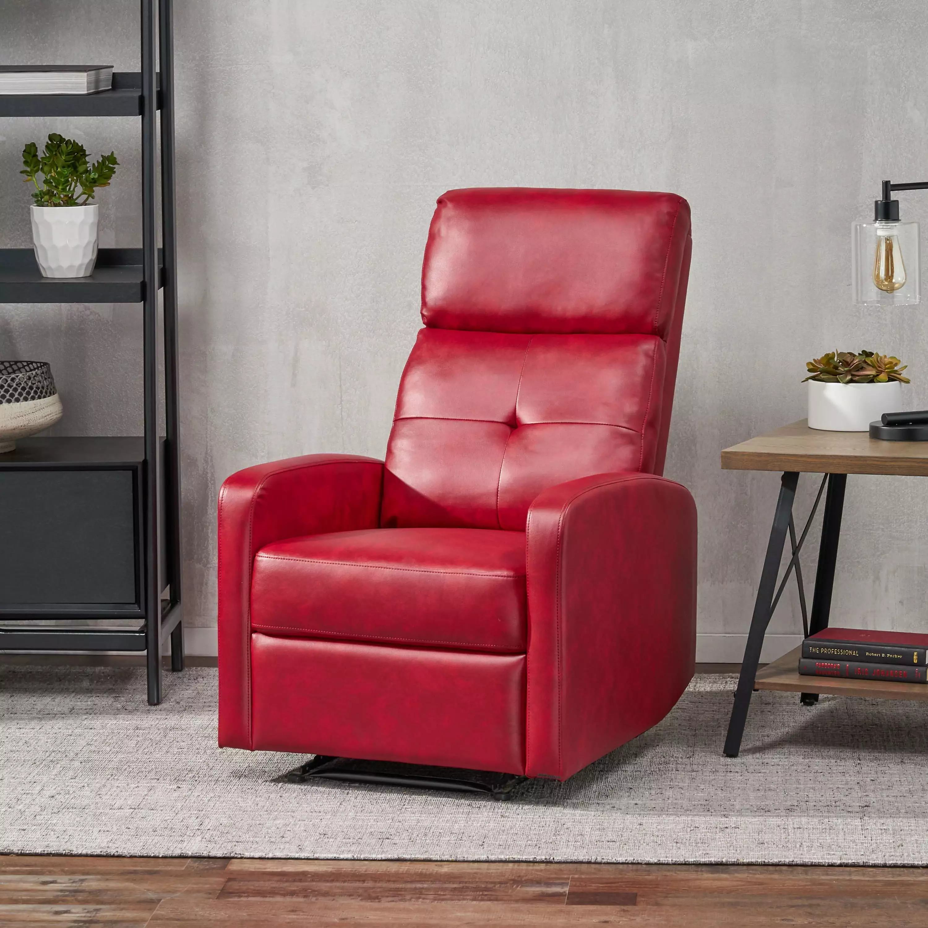 Recliner Red PU Modern Living Room Chair Comfortable Upholstered Seating Jamini