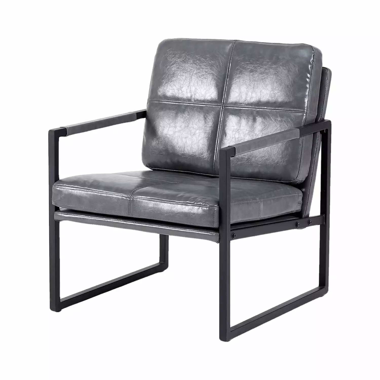 Light Grey PU Leather Recliner Chair Black Metal Frame and Padded Comfort Ponnky
