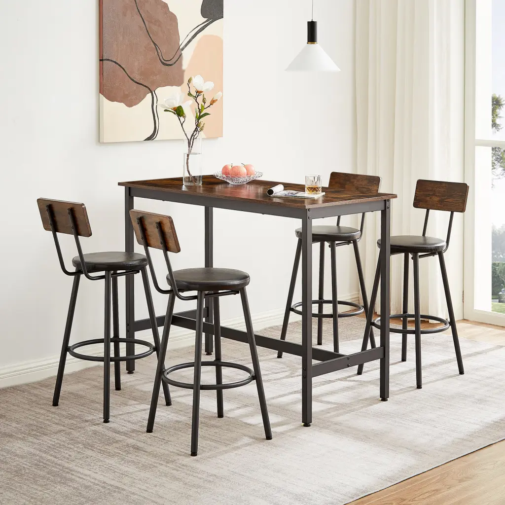 Industrial Style Pub High Dining Table 5 Piece Set 4 Bar Stools cz store