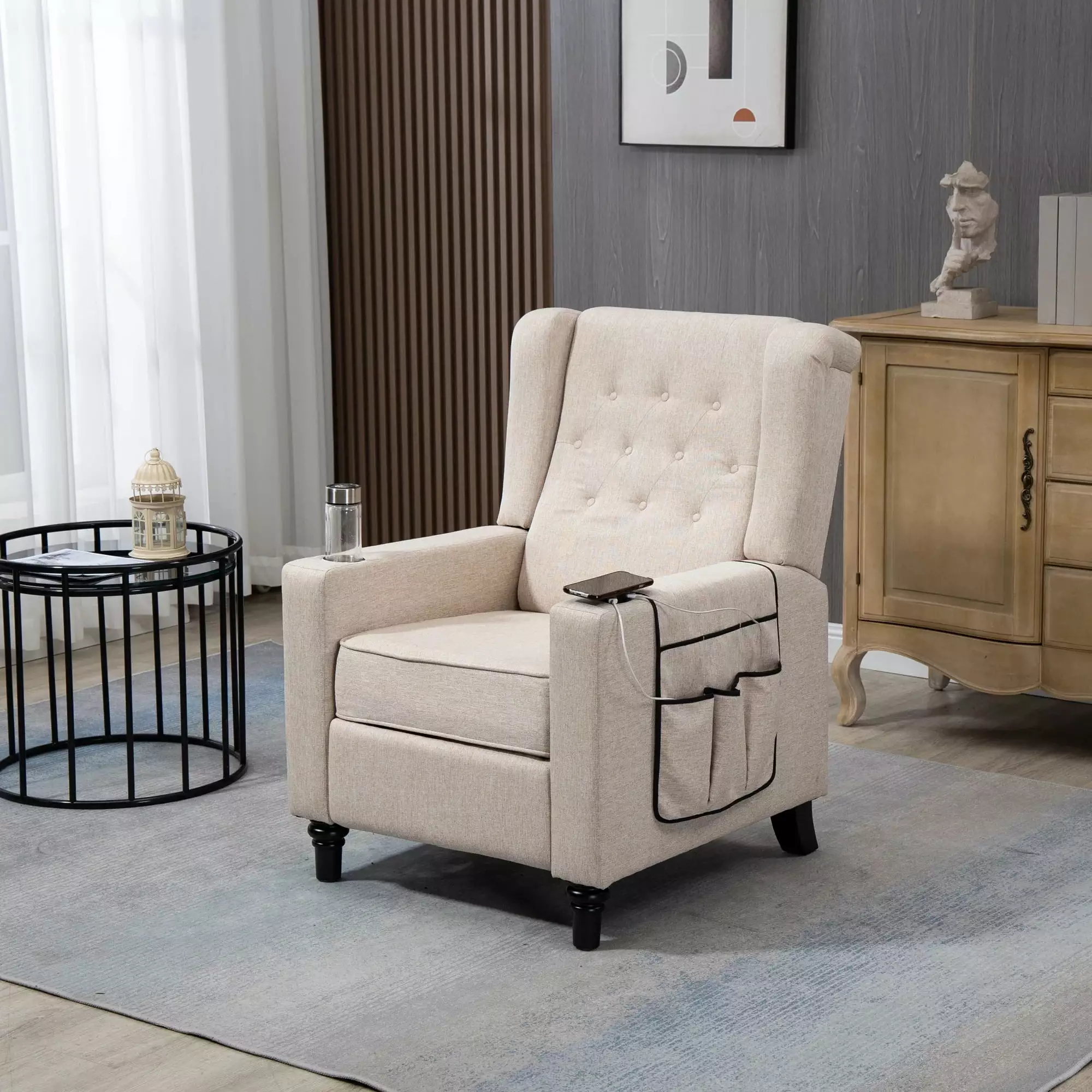 Arm Pushing Recliner Chair Modern Button Tufted Wingback Push Back Recliner Khaki Yellow
