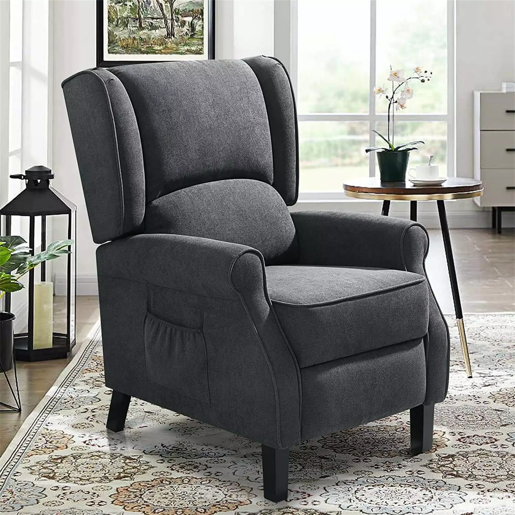 EMONIA Push Back Recliner Chair Cloth Reclining Elderly Sofa Home Theatre Gray