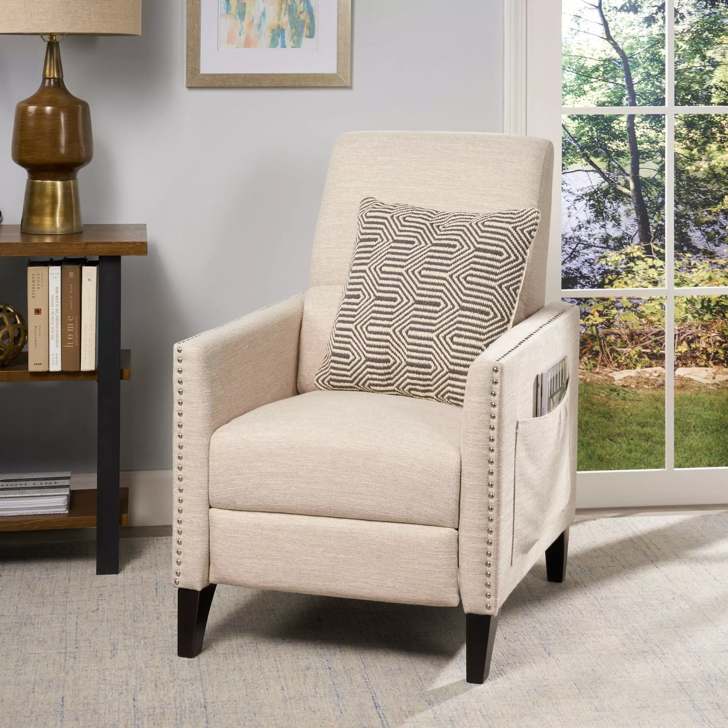 Push Back Recliner Beige Comfortable Living Room Seating Jamini