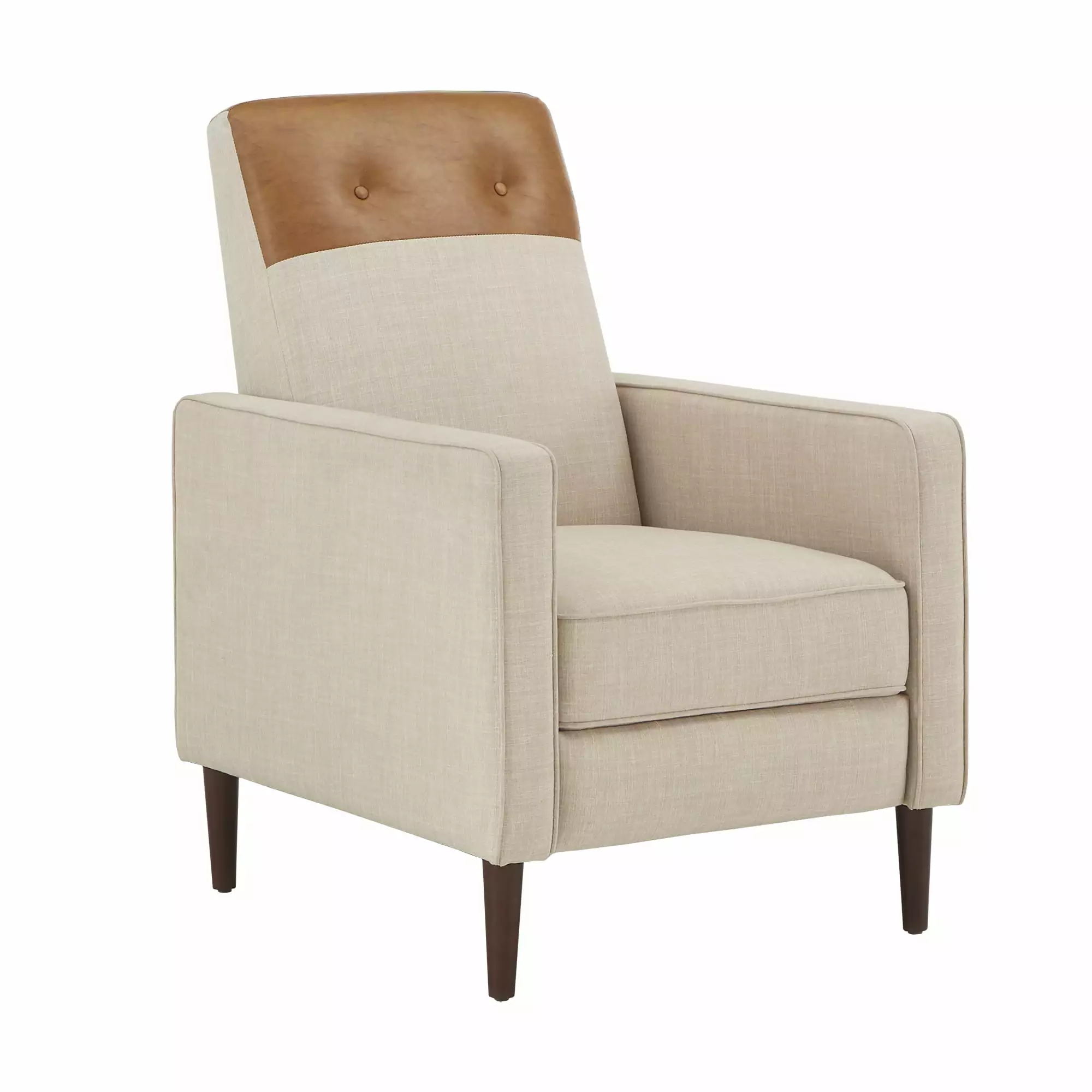 Weston Home Baldric Fabric and Faux Leather Push Back Recliner Caramel Beige