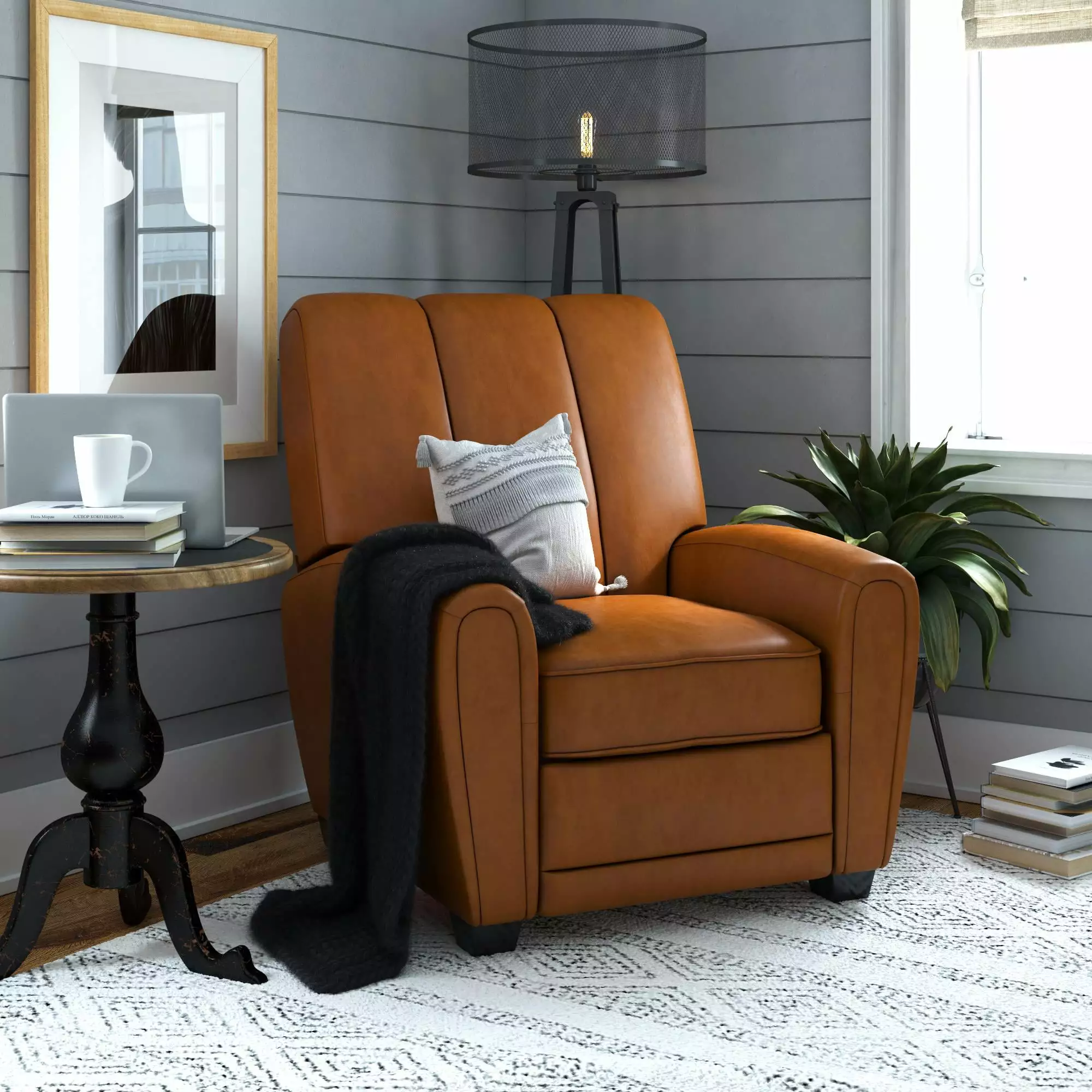 Better Homes Gardens Vertical Channel Pushback Recliner Chair Camel Faux Leather Better Homes & Gardens