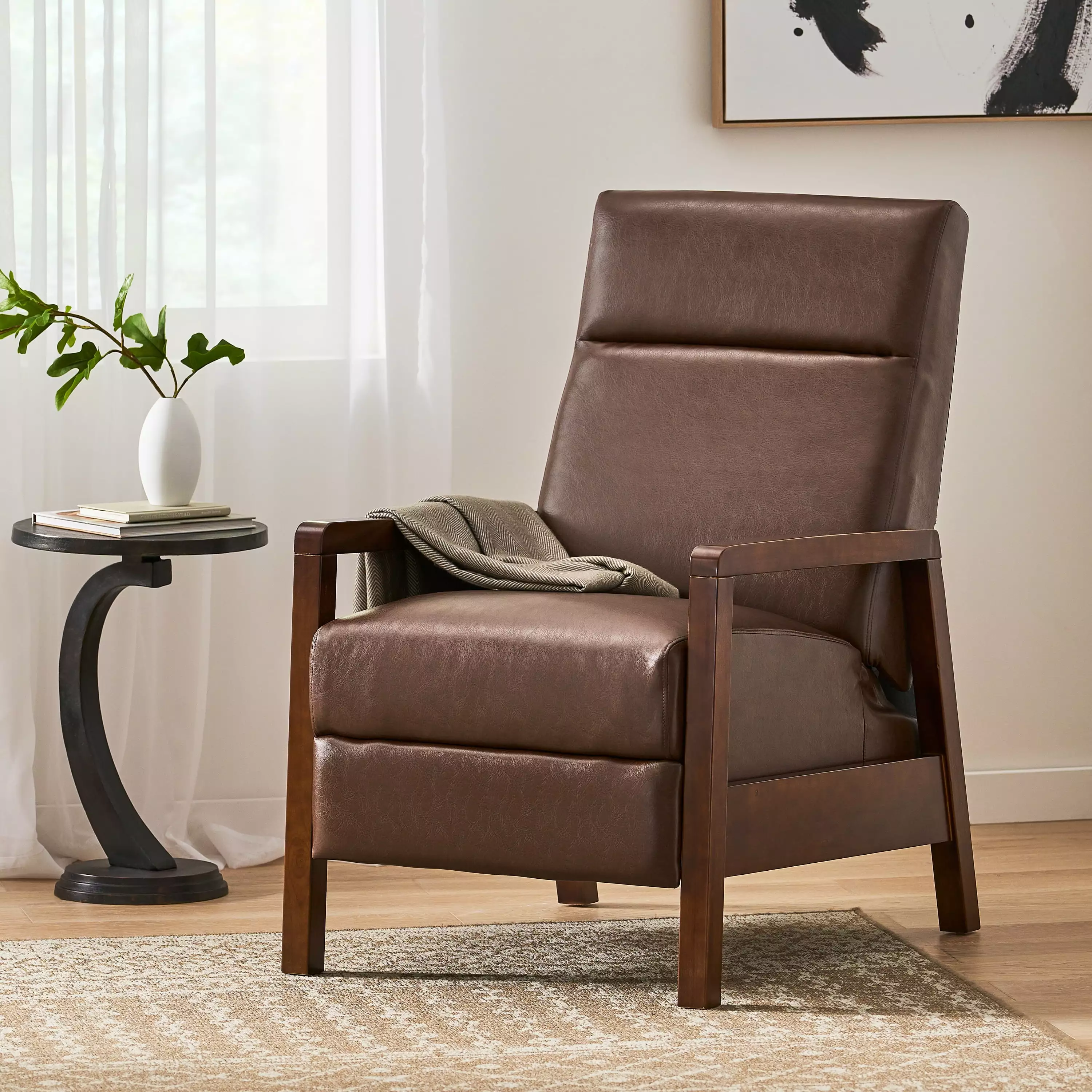 DeeHome Faux Leather Upholstered Pushback Recliner Dark Brown Comfortable Lounge Chair