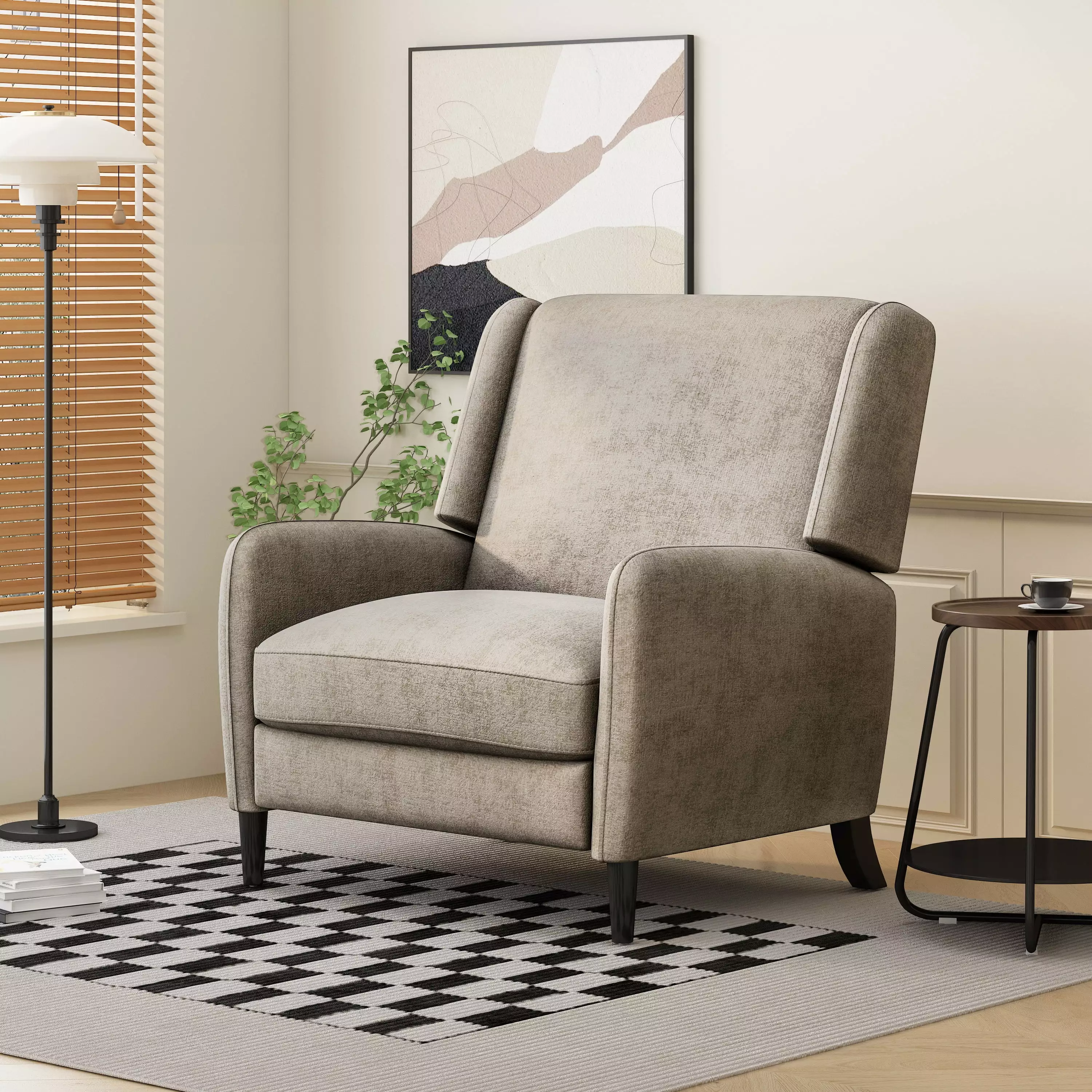 DeeHome Oversized Textured Fabric Pushback Recliner Dark Beige and Dark Brown Living Room