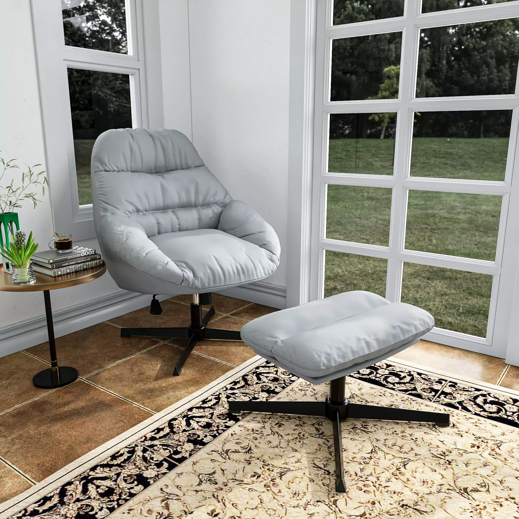 Pushback Recliner Chair Coordinating Footstool Living Room Gray FUFU & GAGA