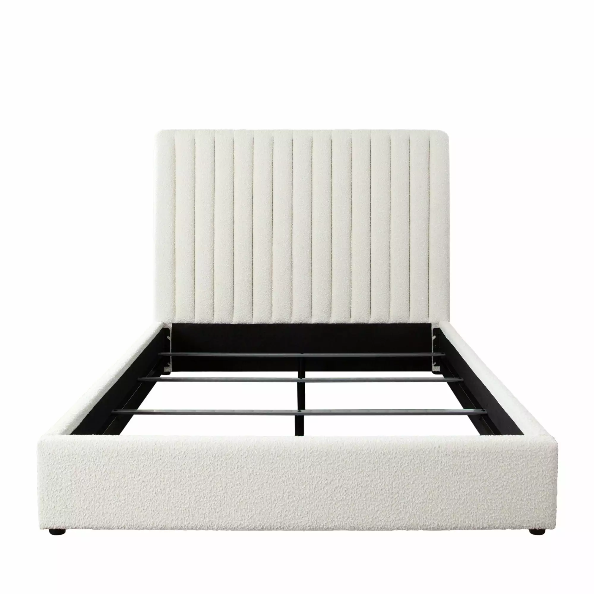 Brooke 54 Queen Bed Vertical Channel Tuft Ivory Boucle Diamond Sofa