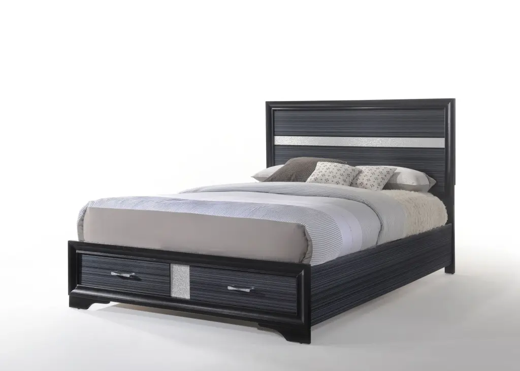 Black Queen Bed Storage Box Spring Required Wood Contemporary furniture max