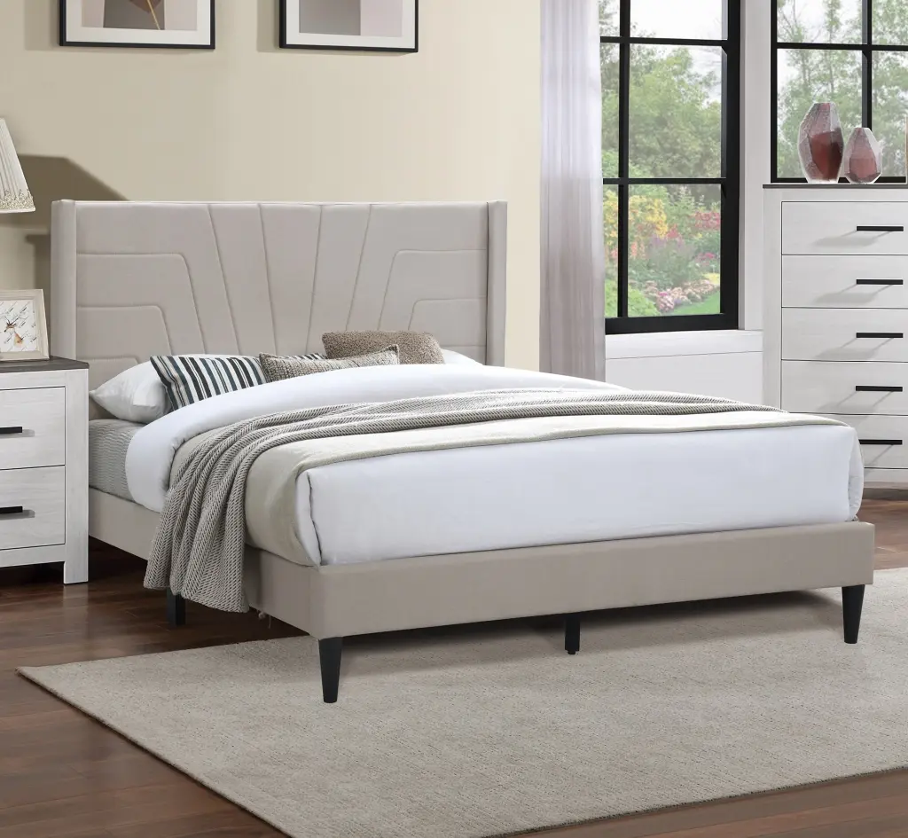 Light Brown Queen Size Bed Burlap Fabric Headboard kanepe