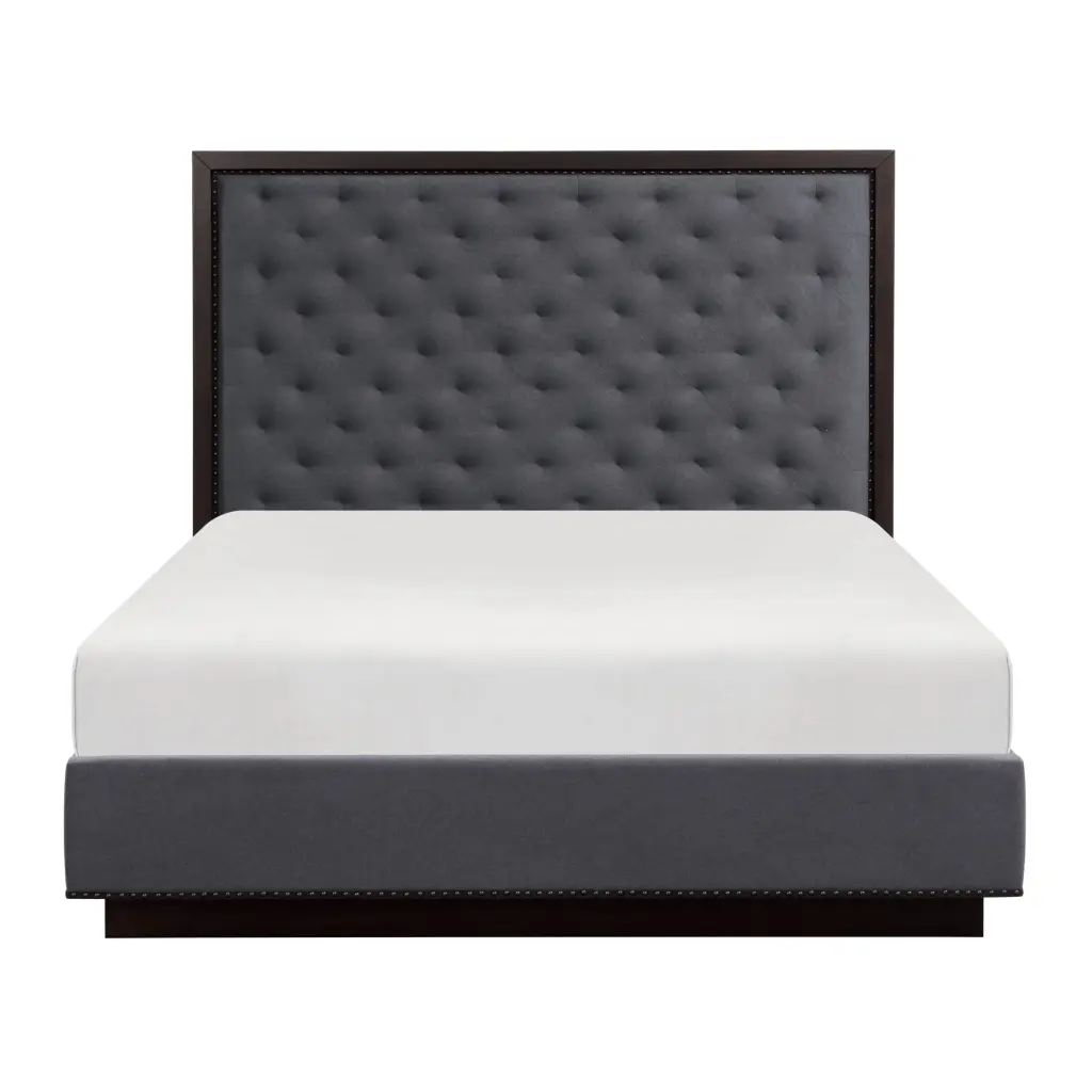 Modern Bedroom Furniture Charcoal Finish Queen Bed Tufted Headboard kanepe